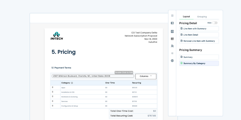 proposal automation software screen showing a document editor