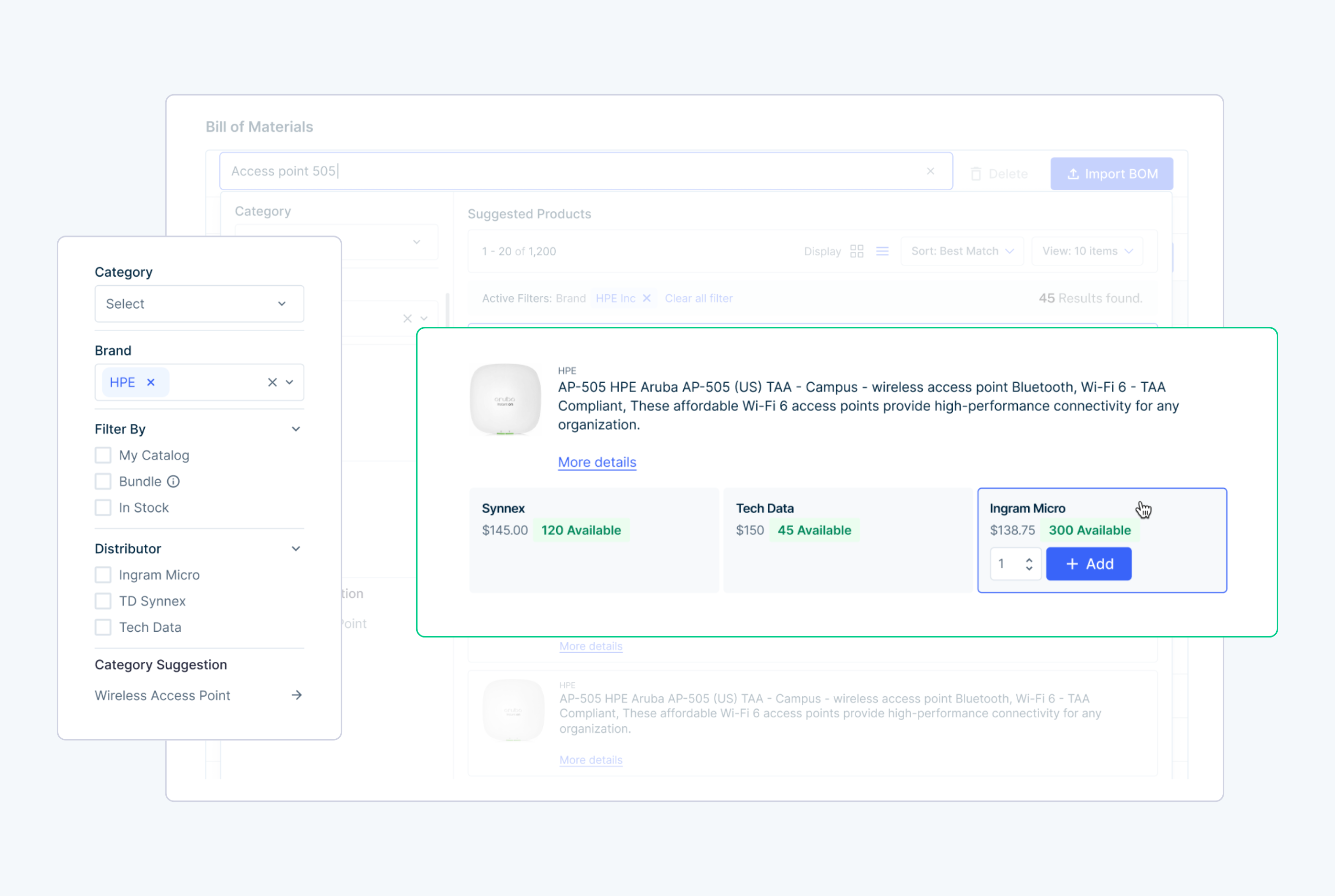 Graphic depicting product search and availability with TechGrid platform