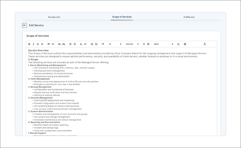 adding dynamic scope of services to a one sku bundle
