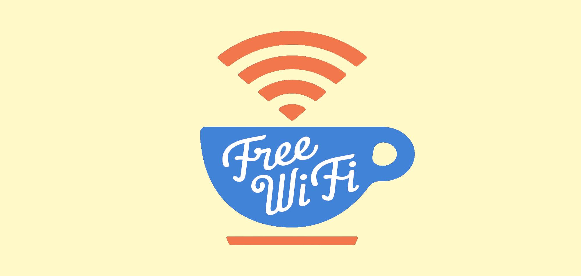 coffee mug with free wifi written on side of cup showing guest wifi